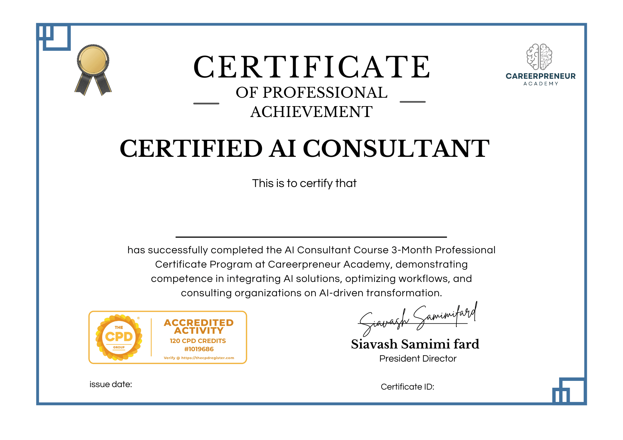 مدرک رسمی مشاور هوش مصنوعی از آکادمی Careerpreneur