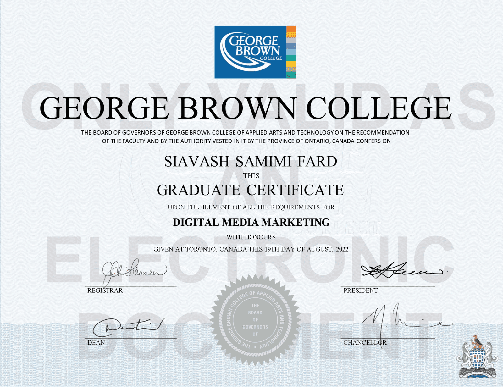 مدرک Graduate Certificate رشته Digital Media Marketing از کالج George Brown کانادا